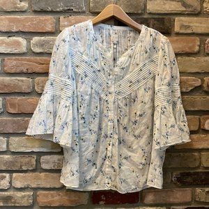 la vie rebecca taylor White Cotton Floral Peasant Blouse Nwt M Medium Mrsp $250